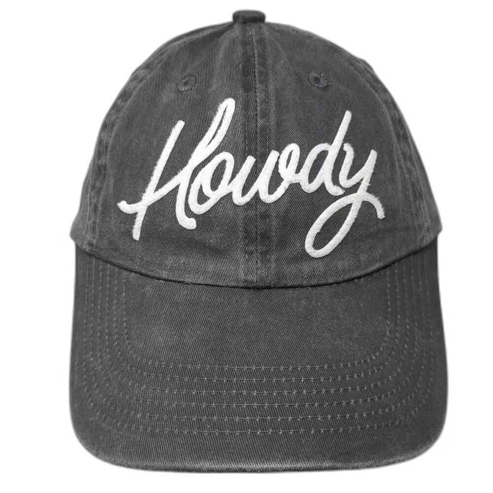 Frankie Jean Baseball Cap Gray White OS Howdy Embroidered Hat Slideback Script